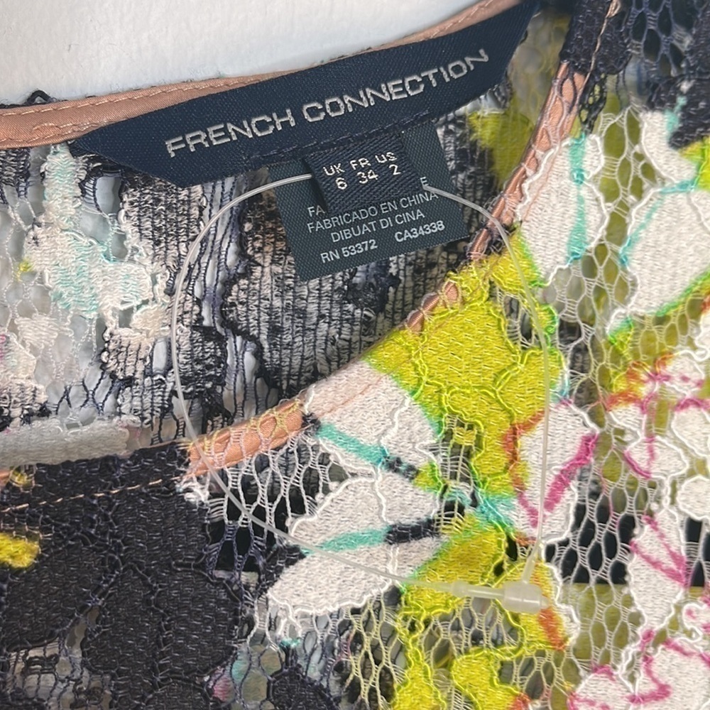 French Connection Acid Blonde Botanical Tripp Lace Dress 💕 - Picture 6 of 8